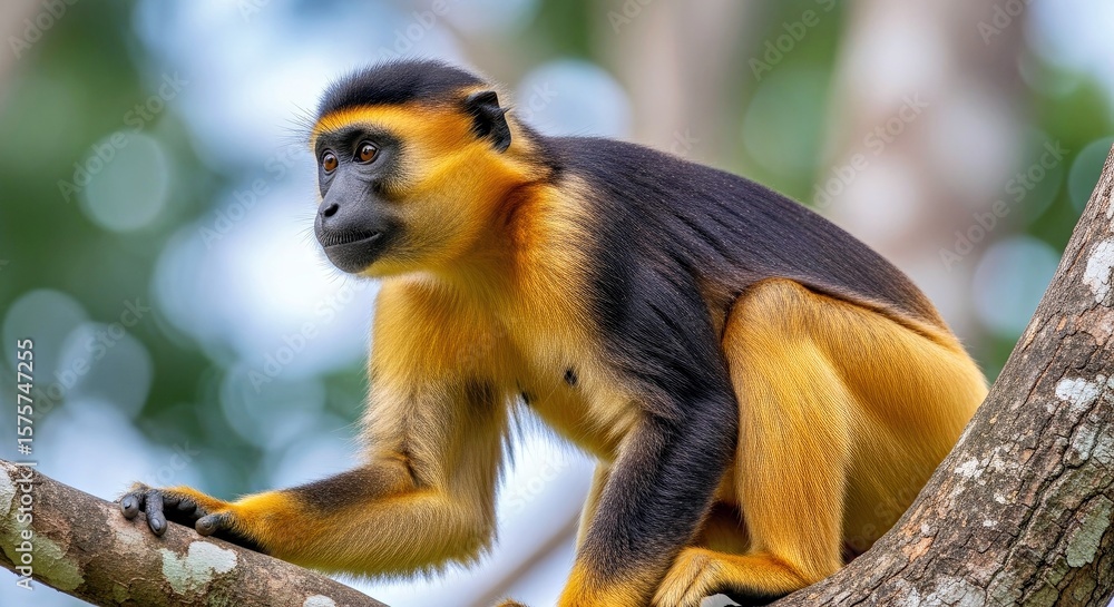 Fototapeta premium Vibrant Image Golden-bellied Mangabey Primate African Wildlife