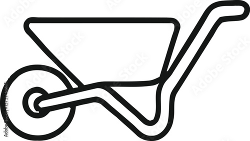 Cargo, cenent trolley. Wheelbarrow handcart garden equipment, editable line art vector illustration icon