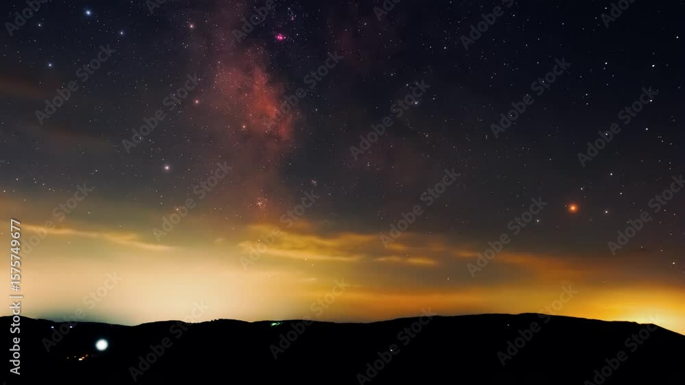 Milky Way star-trails time-lapse long exposure photo with countryside mountain hilly silhouettes. Milky Way star-trails time-lapse long exposure photo with countryside mountain hilly silhouettes.