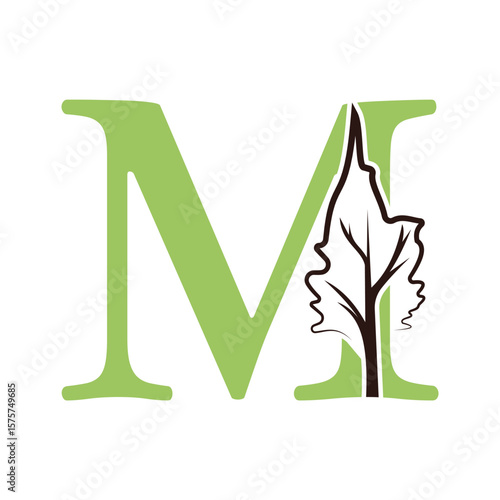 Tree Company Logo combine with letter M vector template
