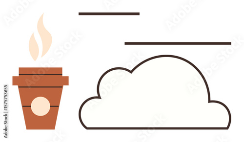 Coffee cup with steam and cloud outline depicting freshness, relaxation, creativity, and inspiration. Ideal for productivity, brainstorming, leisure, mindfulness, motivation design simple flat