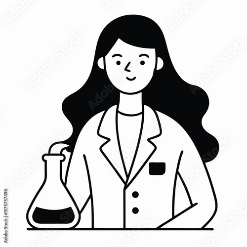female scientist silhouette, laboratory professional and researcher vector icon