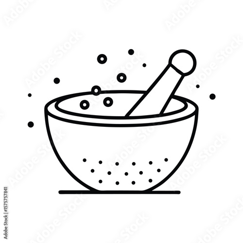 mortar and pestle with grind dots, herbal medicine and pharmacy vector icon