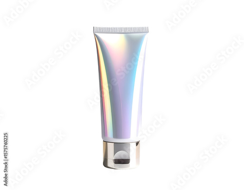 Holographic cosmetic tube on black background