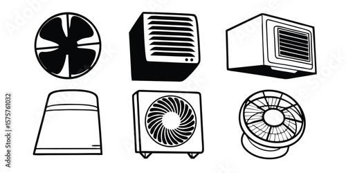 HVAC Vector Icon Set for Home and Industrial Ventilation Systems Featuring Air Conditioning Heating and Cooling Elements on transparent background This vector icon set provides