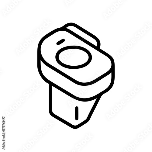 Isometric outline icon of a toilet bowl with lid and tank, rendered in minimal black line style. Perfect for bathroom UI, plumbing services, smart home dashboards, and sanitation visuals. Represents i
