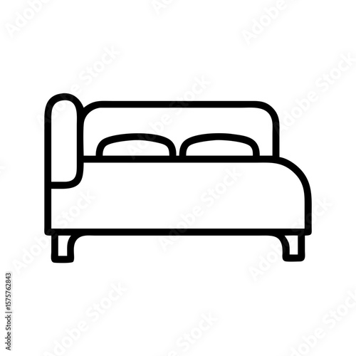 Bed icon stands for rest, comfort, and sleep. Use in hotel branding, bedroom design visuals, or wellness content.