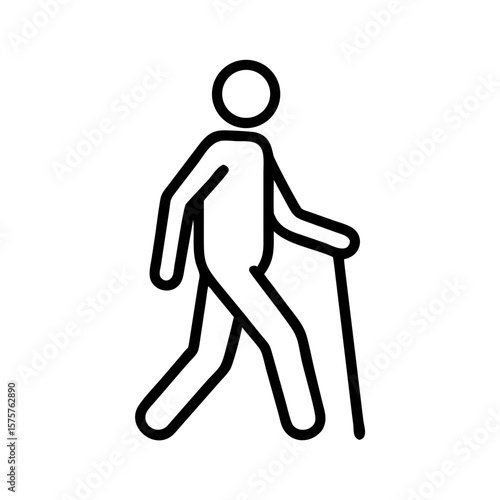 Walking person with cane icon stands for mobility, elderly care, and support. Use in medical, health, and accessibility visuals.
