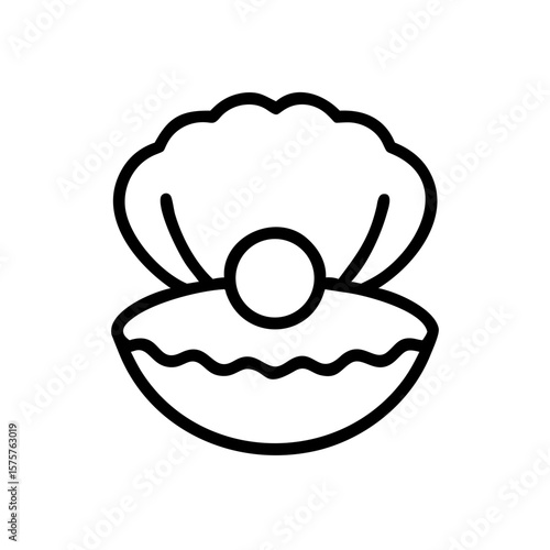 Outline icon of an open seashell with a pearl. Perfect for jewelry branding, beauty platforms, or ocean-themed content. Symbolizes luxury, rarity, and natural elegance.