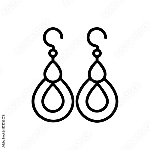 Minimalist outline icon of a pair of drop earrings. Suitable for online jewelry stores, fashion apps, and style catalogs. The drop earrings icon highlights luxury, femininity, and fashion elegance.
