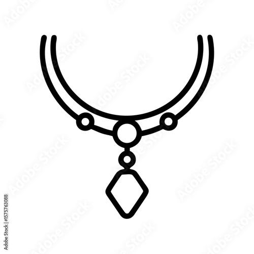 Minimal line icon of a decorative necklace with a gemstone. Ideal for jewelry stores, fashion blogs, and accessory catalogs. The necklace icon symbolizes elegance, femininity, and personal style.