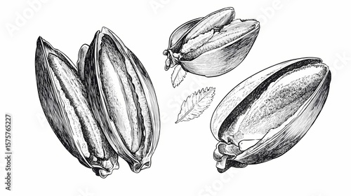 Wallpaper Mural Detailed illustration of pistachios in their shells. Torontodigital.ca