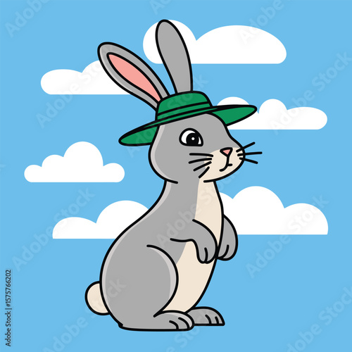 Cute Rabbit with Hat Illustration for Kids Art and Animal Lover Decorations
