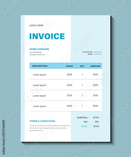 Editable Business Invoice Template , Modern Layout , Abstract Invoice Template for Companies , Minimal Design ,Creative Business Invoice Design, Abstract Professional Template