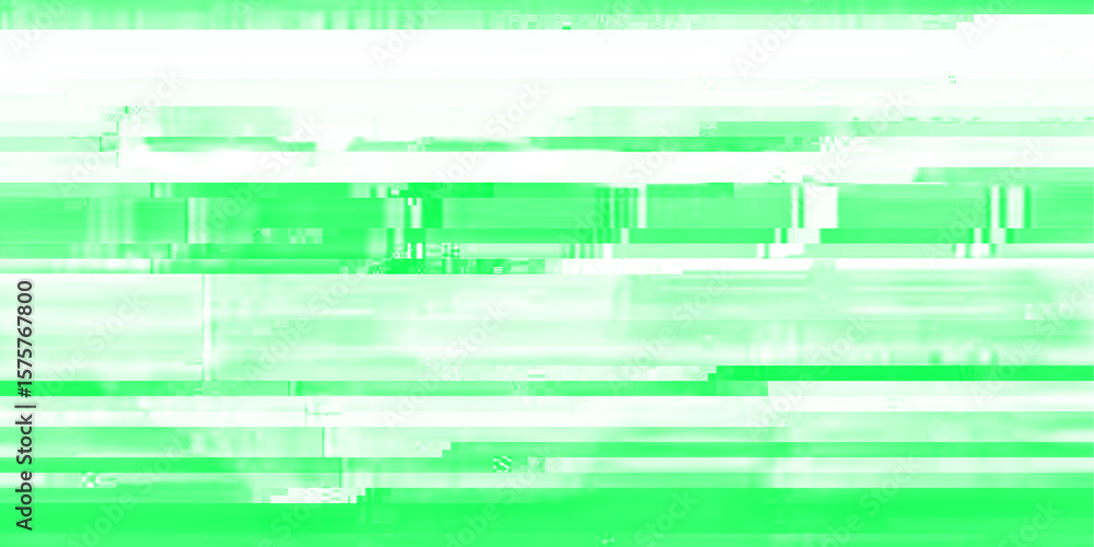 Fototapeta premium Green digital glitch effect with blurred horizontal lines & static noise. Abstract distortion overlay element isolated transparent background, PNG cutout for tech art, retro style digital design.