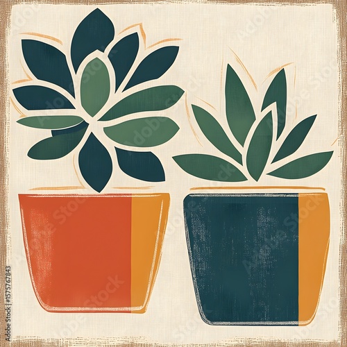 Abstract Potted Plants Modern Art Print Botanical Illustration