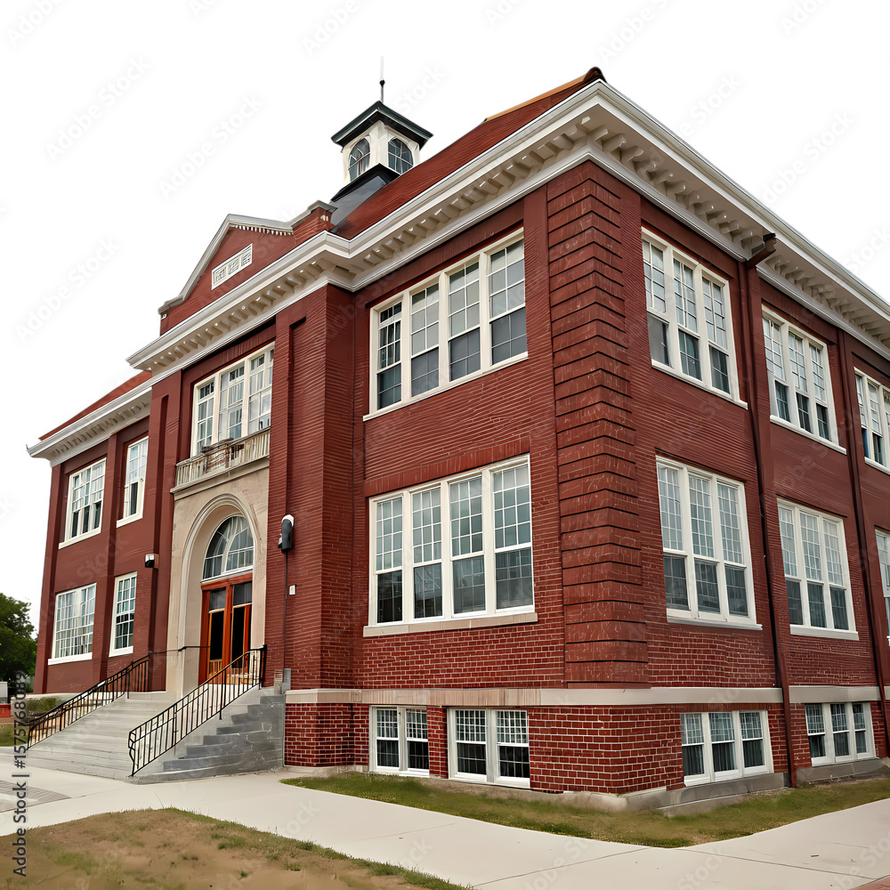 Fototapeta premium Historic Brick School Building: Architectural Photography of Educational Landmark