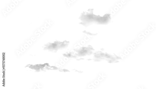 Several fluffy white clouds are isolated against a bright transparent background