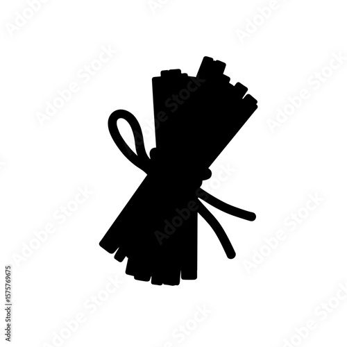 Silhouette of smudge sticks tied with twine on white background, energy cleanse ritual