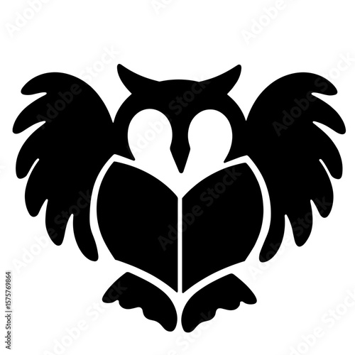 Silhouette of owl-shaped reading pod with open wings, black and white design