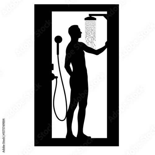 Silhouette of person in smart shower adjusting temperature, digital wellness