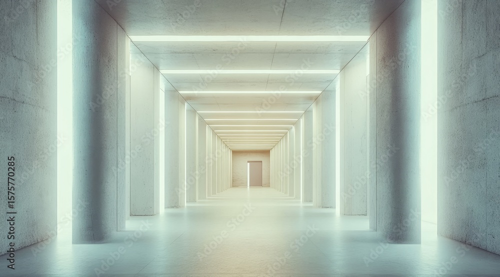Fototapeta premium Empty, light-filled concrete corridor