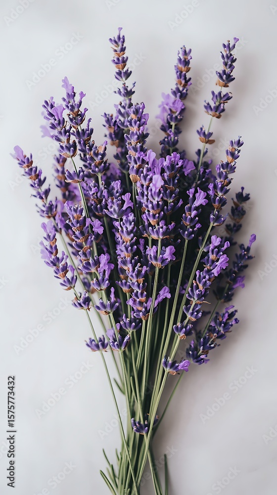 Fototapeta premium A lush bouquet of vibrant purple lavender flowers with green stems