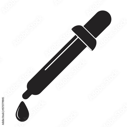 dropper with falling drop icon, vector symbol for precise liquid dispensing, lab testing, and chemical analysis