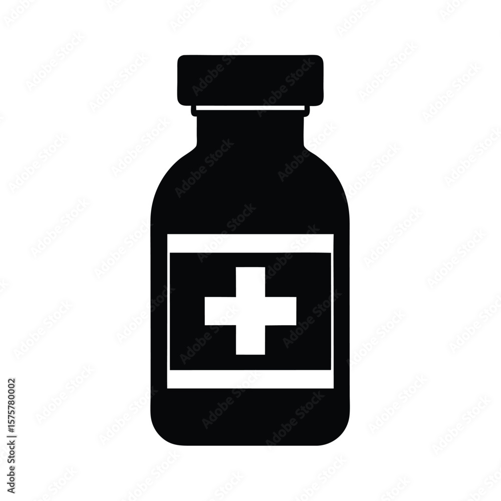 medicine bottle with label icon, vector symbol for pharmaceutical packaging, prescription details, and healthcare safety medicine bottle with label icon, vector symbol for pharmaceutical packaging, prescription details, and healthcare safety