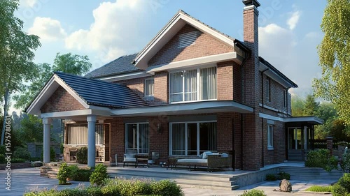 Wallpaper Mural Classic brick house with landscaped garden enjoying sunlight Torontodigital.ca