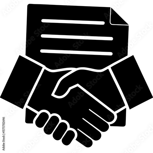 Handshake over document agreement business deal silhouette vector illustration