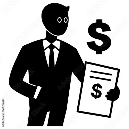 Businessman holding money contract document silhouette vector illustration
