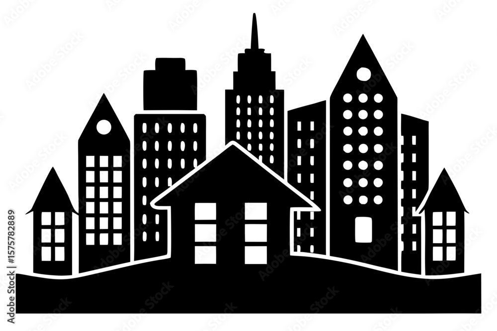 Fototapeta premium Vector art of silhouette of city view