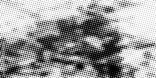 Halftone wavy texture background. Dotted gritty sand noise wallpaper. Black grunge pop art wave gradient overlay. Weathered pixelated raster halfton comic backdrop vector