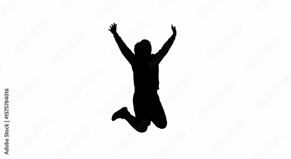 Silhouette of Happy Person Jumping Mid-Air – Joyful Pose Vector on White Background Silhouette of Happy Person Jumping Mid-Air – Joyful Pose Vector on White Background