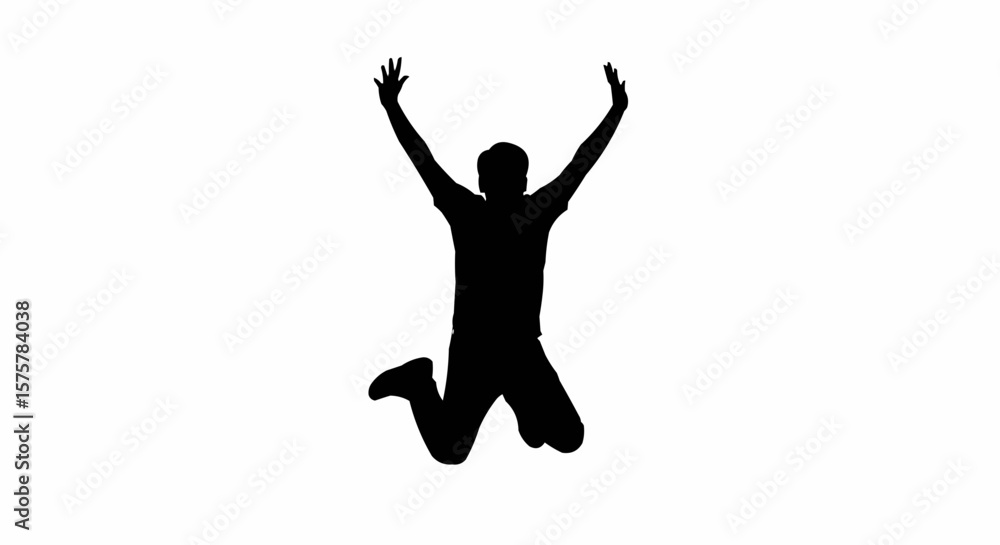 Silhouette of Happy Person Jumping Mid-Air – Joyful Pose Vector on White Background Silhouette of Happy Person Jumping Mid-Air – Joyful Pose Vector on White Background