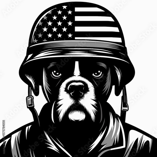 dog soldier with american flag helmet clip art preview