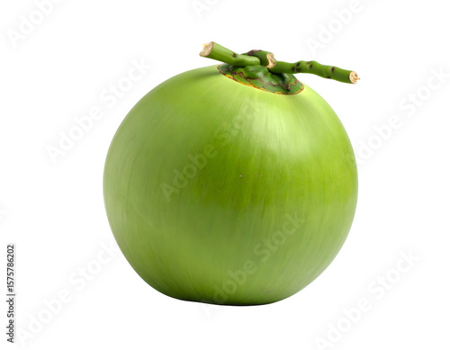 Single green coconut on a black background