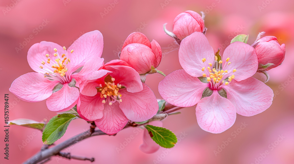 Fototapeta premium Beautiful pink blossoms on a branch with soft blurred background creating a serene atmosphere