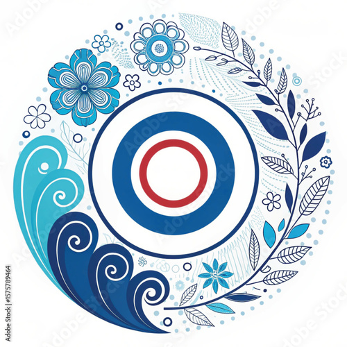 Abstract floral background with circular patterns and decorative swirls in a colorful vector design