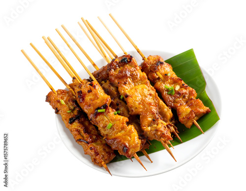 Grilled pork satay on a plate