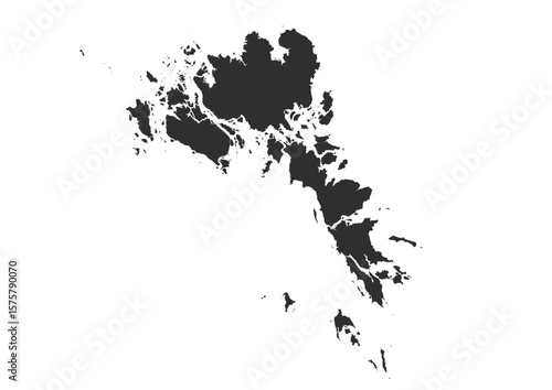 Silhouette map of Batam, Indonesia. Shows the geographical outline of the island or city in dark grey. Highlights its simple territorial shape.