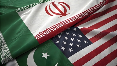 Iran United States of America Pakistan Flags Together Fabric Texture Effect Illustration