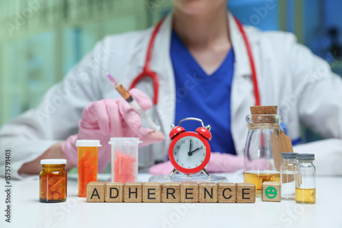 A healthcare professional emphasizes the importance of medication adherence with various pill bottles.