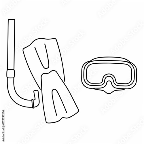 Snorkel mask and fins on a white background diving swimming