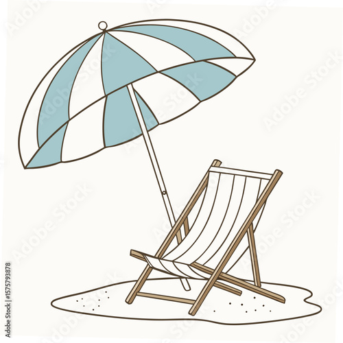 Beach umbrella and lounge chair on sand summer vacation