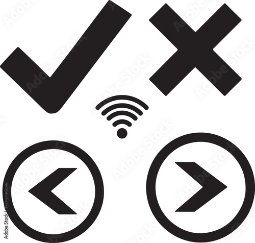 Check mark cross wifi signal left right arrow icons vector
