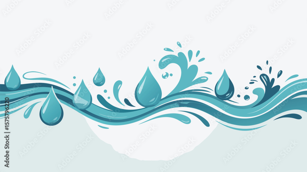 Cartoon Water Drops with Waves and Splashes Against White Background Illustration Element Cartoon Water Drops with Waves and Splashes Against White Background Illustration Element