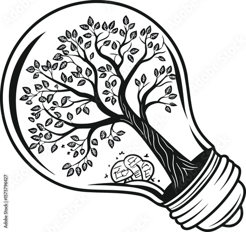 tree growing inside bulb eco energy save earth concept idea