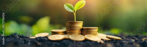 Coins symbolize wealth and prosperity alongside environmental stewardship.